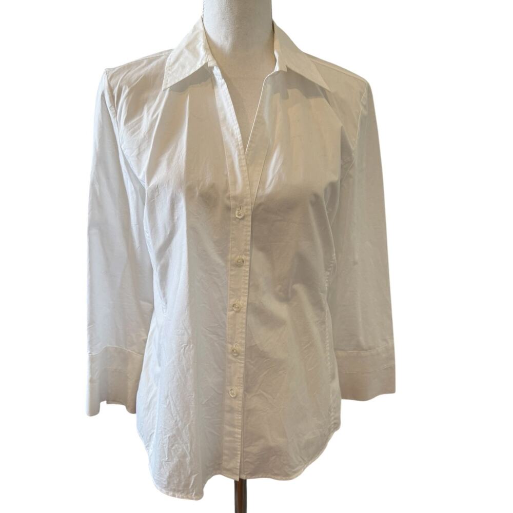 Talbots Stretch Button Front Shirt White 12